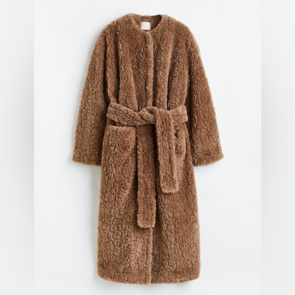 NWT H&M Light Brown Soft Tie-belt Coat Size Large